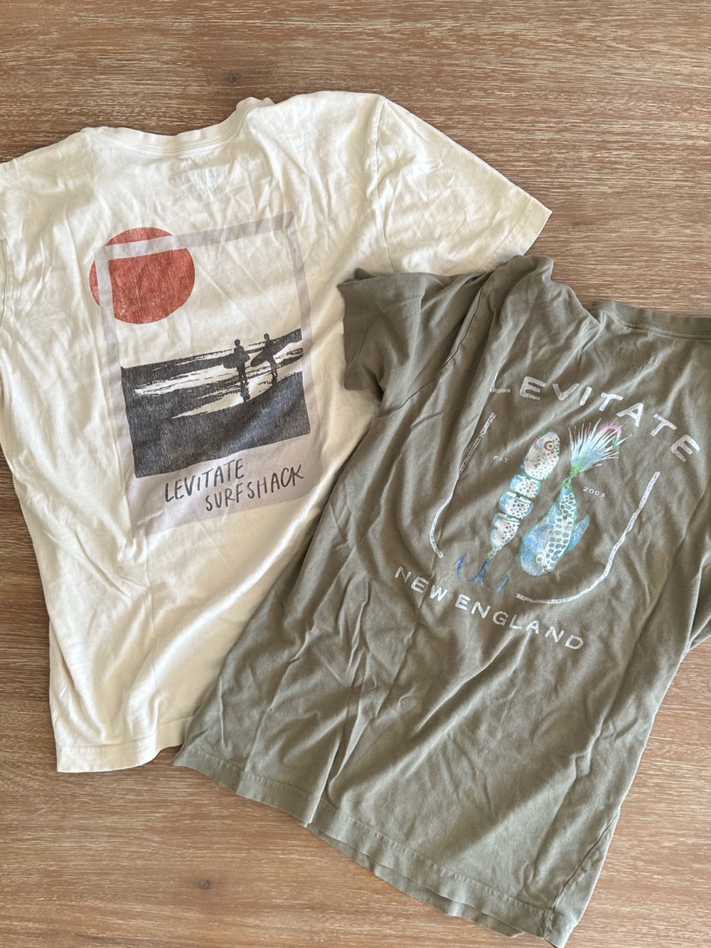 Levitate New England Surf Shack & Fishing Graphic Tees - Cream & Olive
